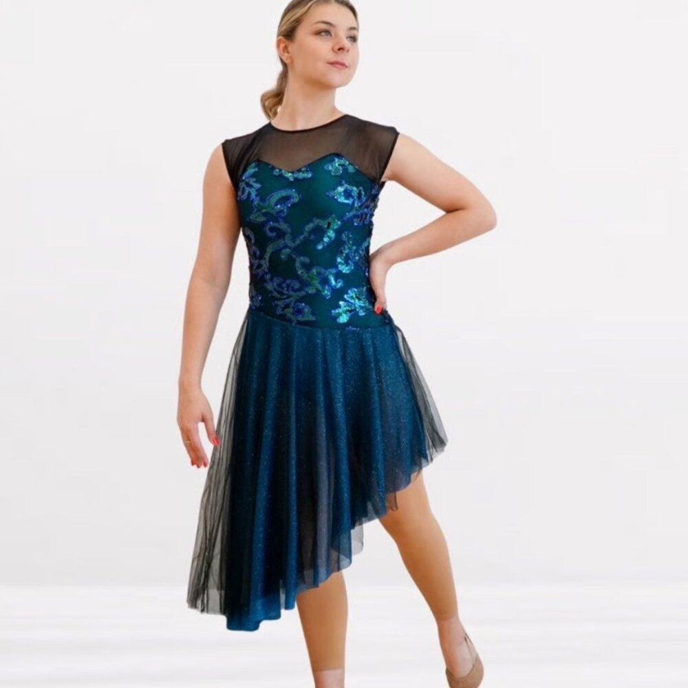 Revolution Dancewear Torquoise & Black Mesh Sparkling Dance Outfit